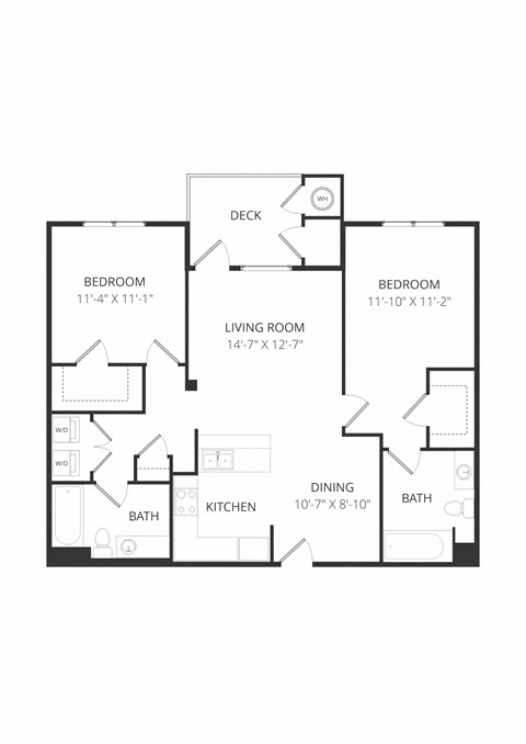 Floor plan for 2 beds, 2 baths, 1134 sqft